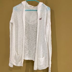 Hollister White Knit Open Hooded Cardigan